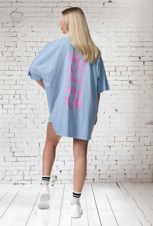 OVERSIZE T-SHIRT Onesize GIRLS JUST WANNE HAVE FUN