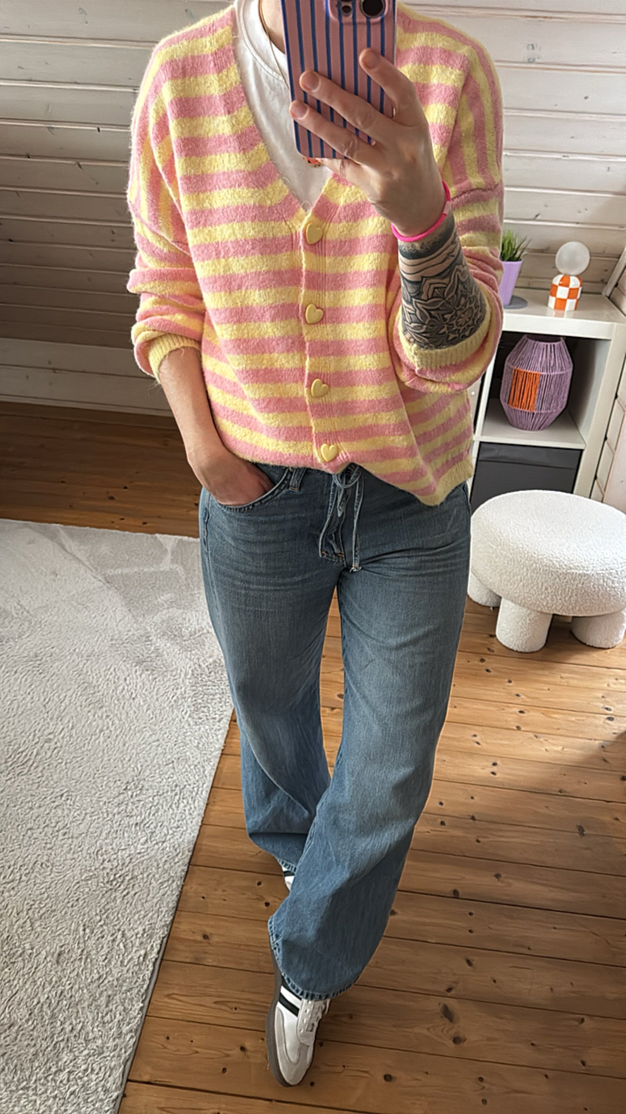 Strickjacke Cadigan STRIPES Herz Knöpfe