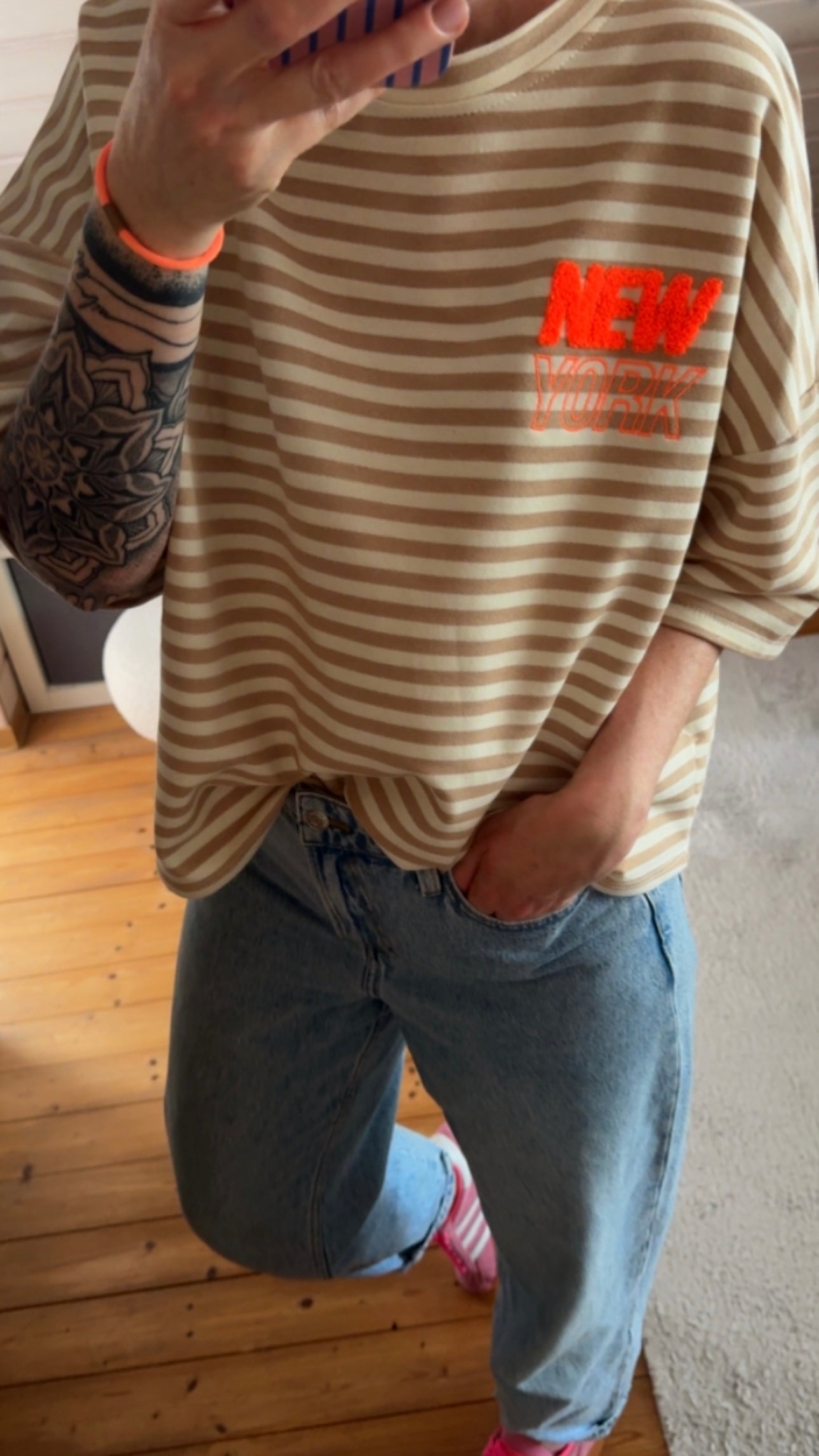 T-SHIRT PREMIUM STREIFEN FRENCH TERRY FLUFF NY RÜCKENFLUFF + STICK