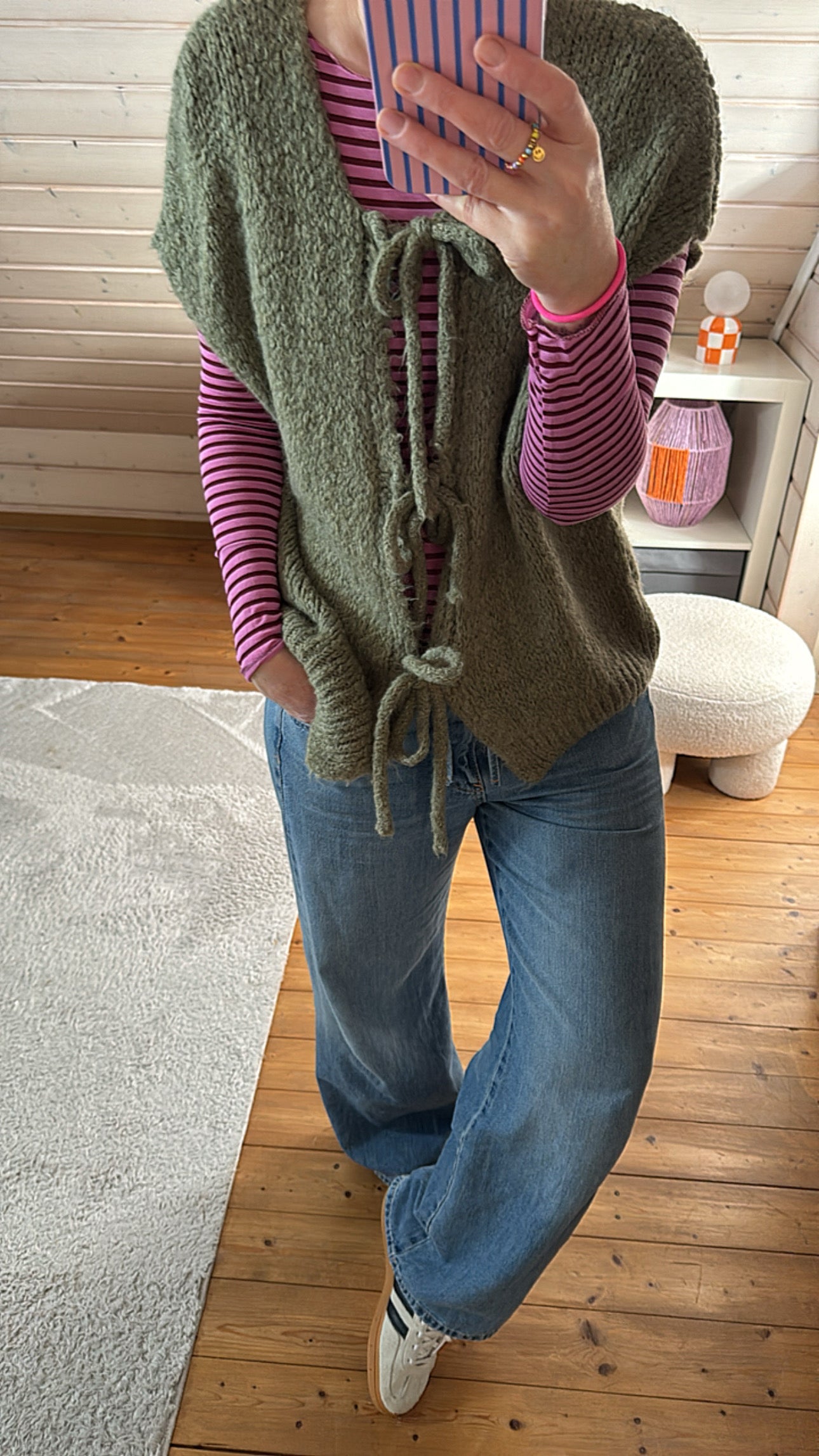 Strickjacke Weste Oversize Knoten