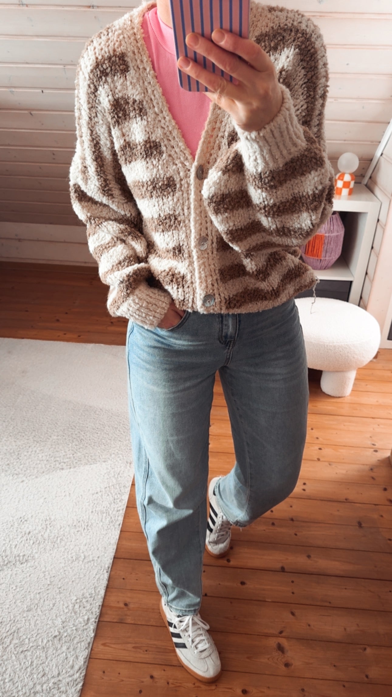Cardigan Strickjacke Bouclé Streifen Onsesize
