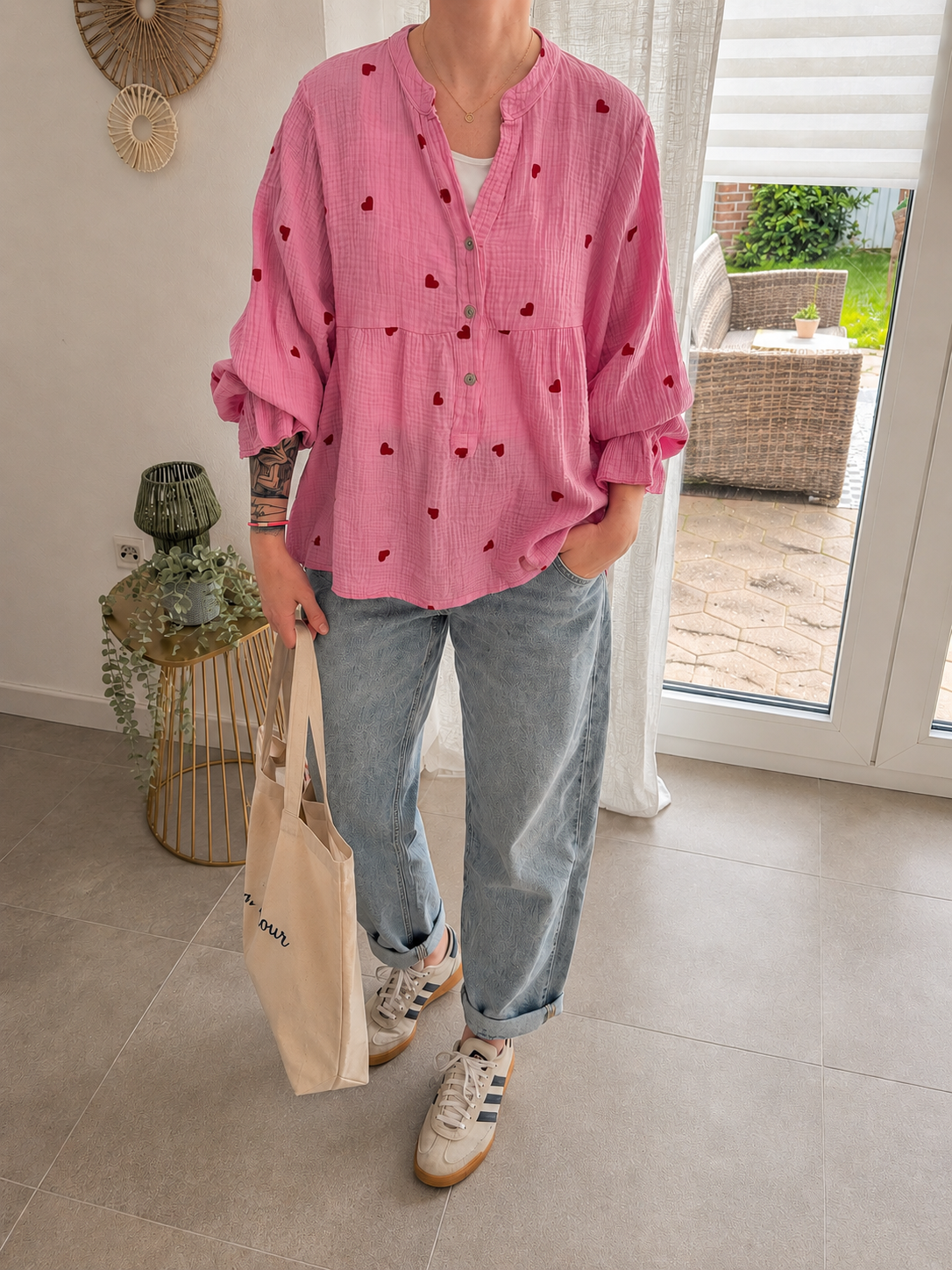 Musselin Tunika Bluse Herzen Onesize