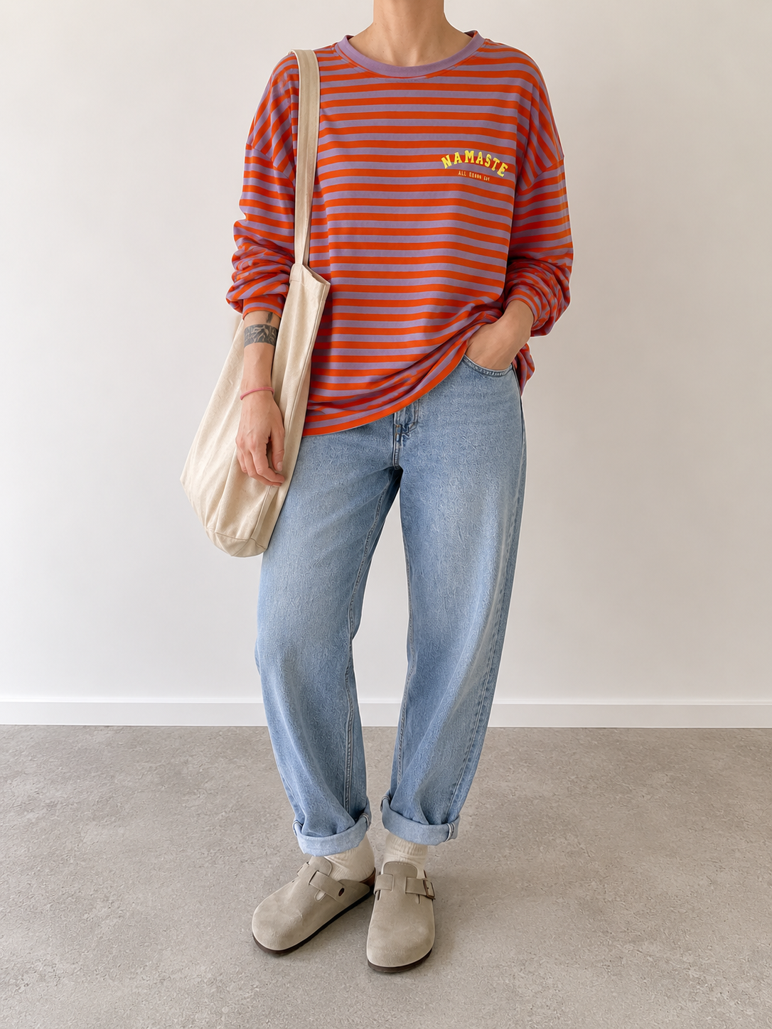 Streifen LONGSHIRT / SWEATER leicht NAMASTE / RÜCKENPRINT 3 FARBEN