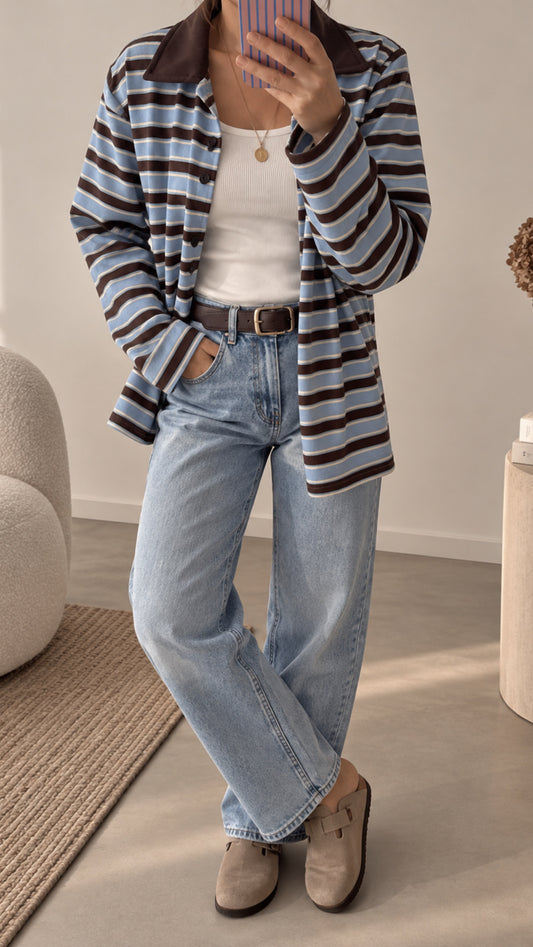 Streifen LONGSHIRT Kragen & Knöpfe / SWEATER leicht