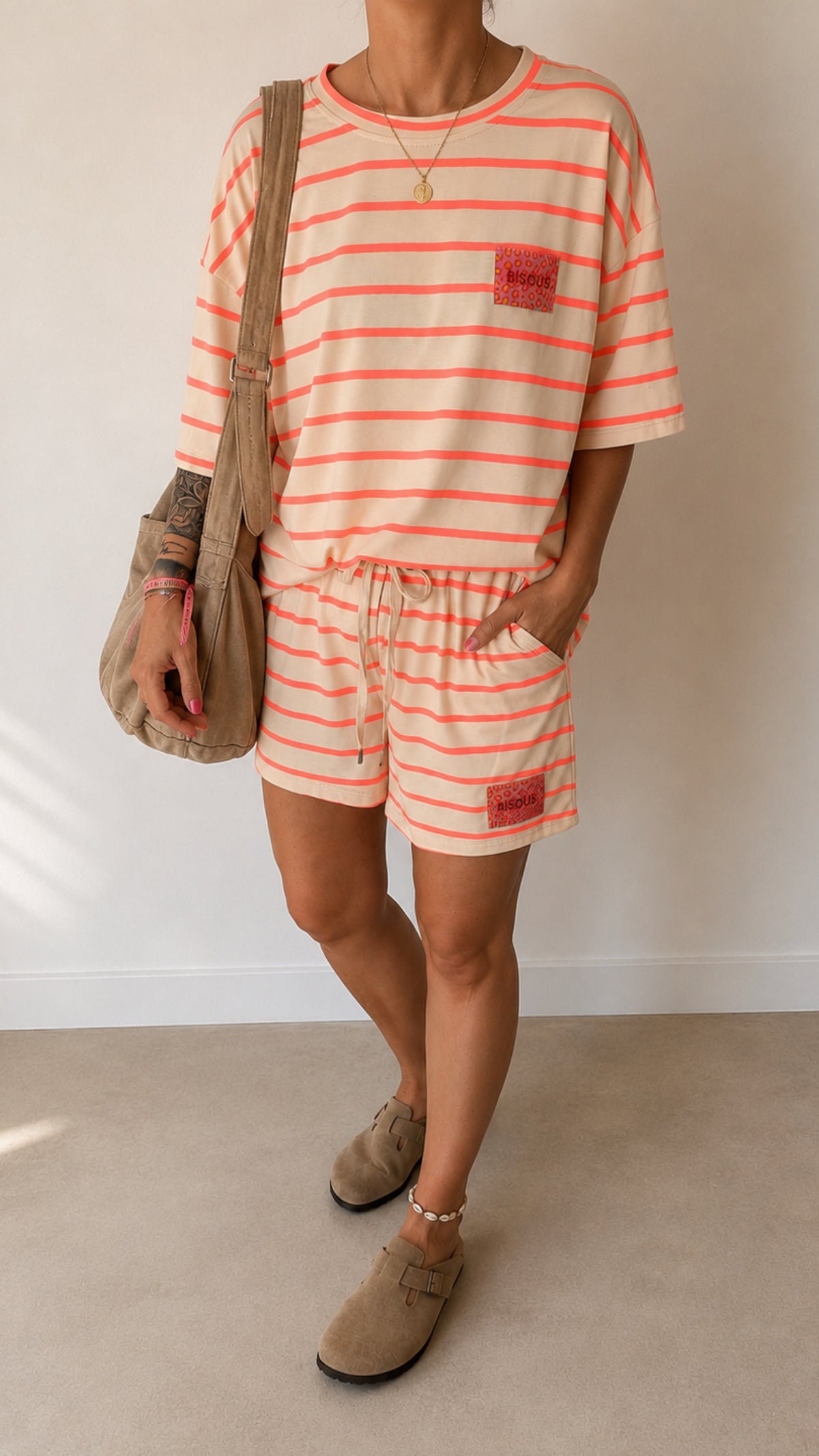 T-SHIRT / HOSE PREMIUM STREIFEN FRENCH TERRY BISOUS LEO PATCH Mix&Match
