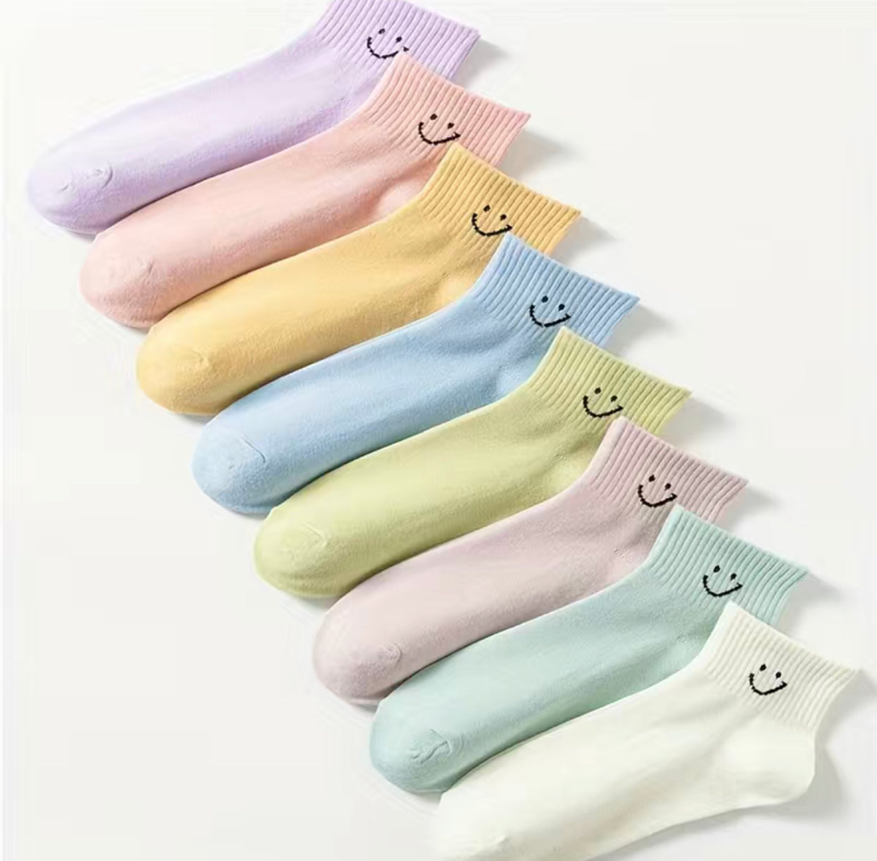 Damen Sneaker Socken 8 Paar lächelndes Gesicht Pastell Onesize