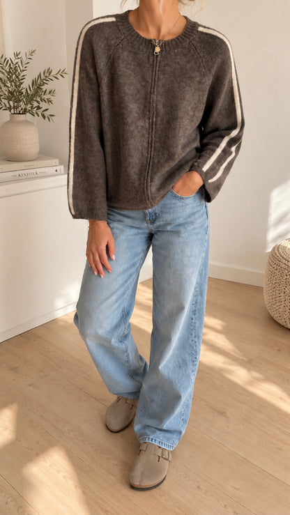 STRICK-JACKE Reißverschluss 3/4 Ärmel, 2 Farben