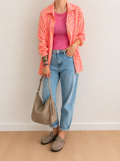 Musselin Bluse Onesize LEO langarm