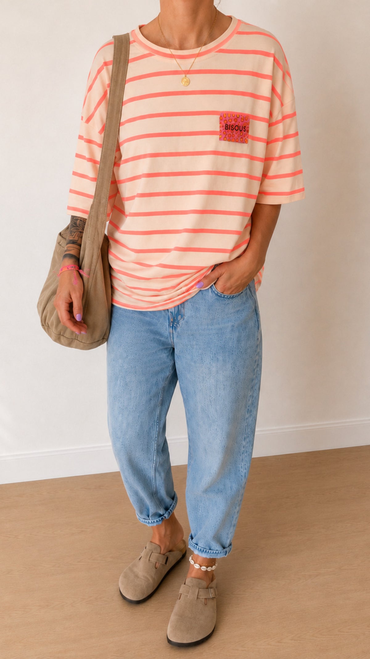 T-SHIRT / HOSE PREMIUM STREIFEN FRENCH TERRY BISOUS LEO PATCH Mix&Match