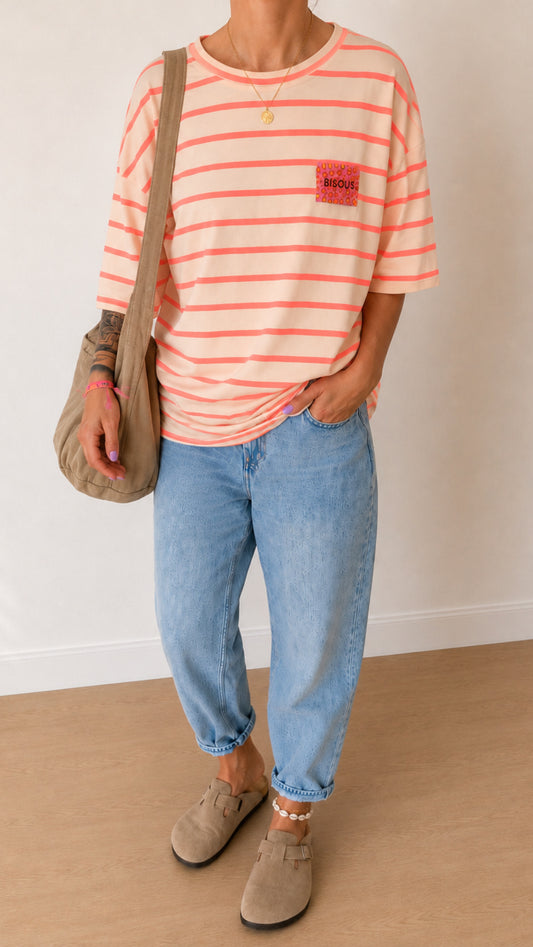 T-SHIRT / HOSE PREMIUM STREIFEN FRENCH TERRY BISOUS LEO PATCH Mix&Match