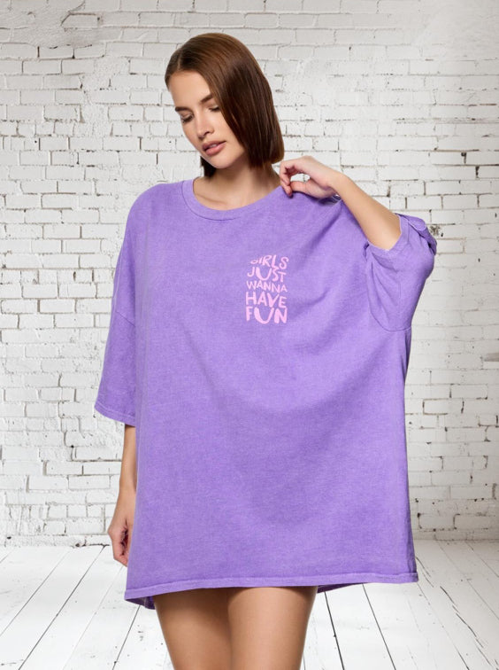 OVERSIZE T-SHIRT Onesize GIRLS JUST WANNE HAVE FUN