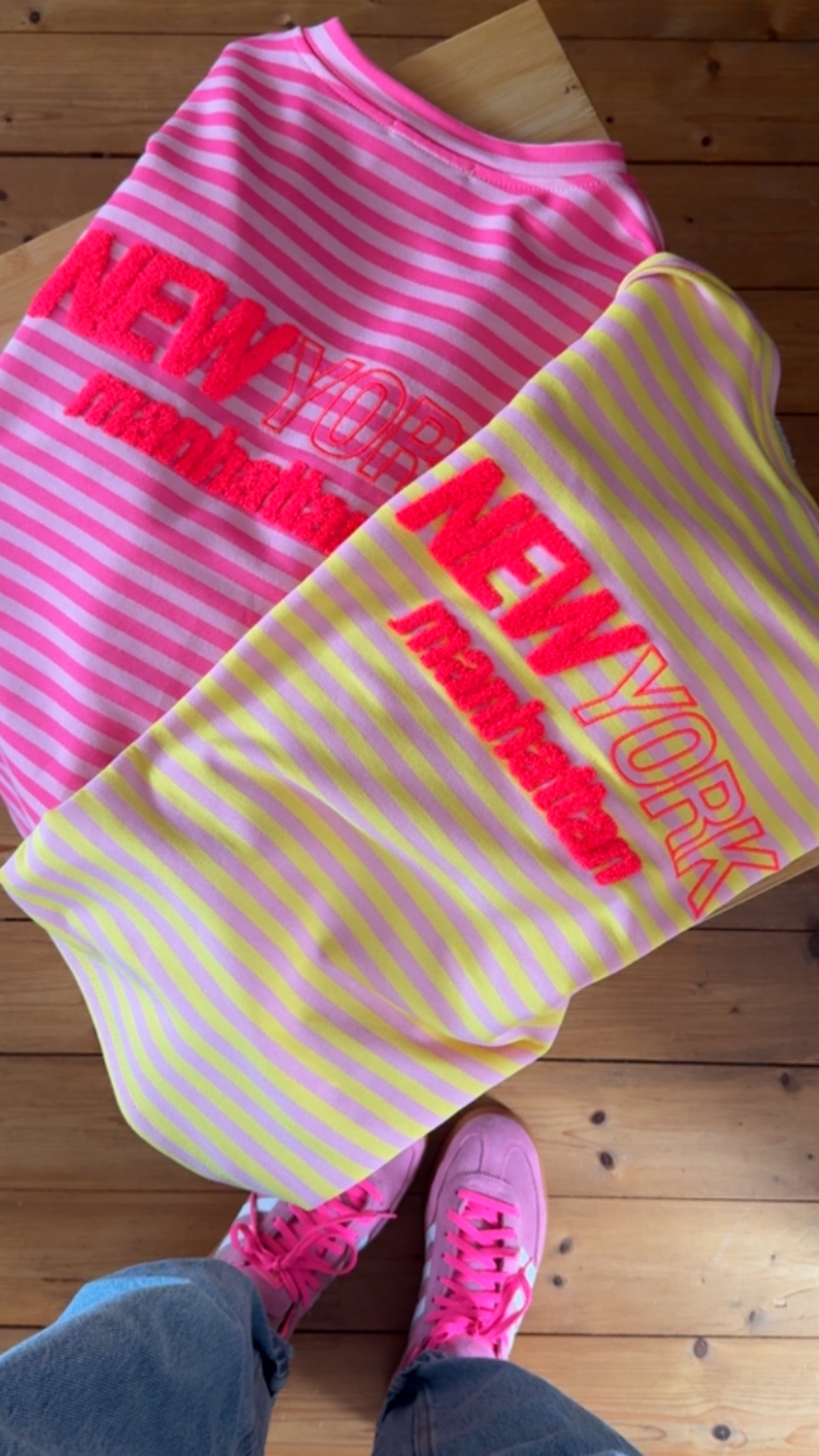 T-SHIRT PREMIUM STREIFEN FRENCH TERRY FLUFF NY RÜCKENFLUFF + STICK