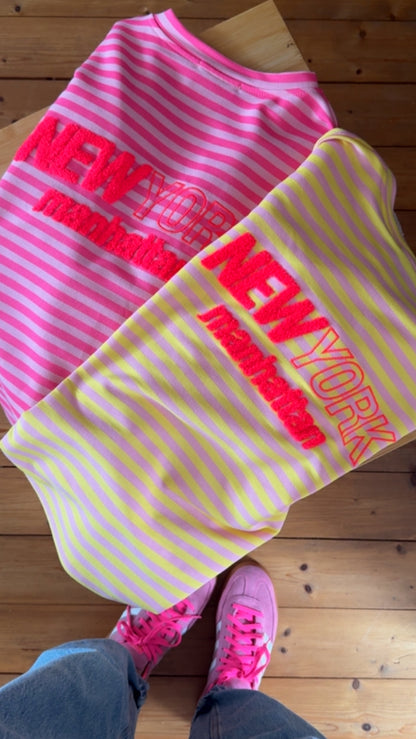 T-SHIRT PREMIUM STREIFEN FRENCH TERRY FLUFF NY RÜCKENFLUFF + STICK