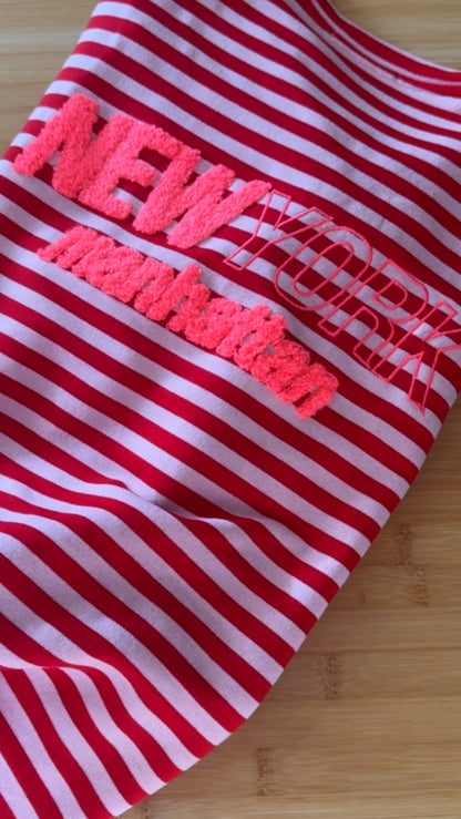T-SHIRT PREMIUM STREIFEN FRENCH TERRY FLUFF NY RÜCKENFLUFF + STICK