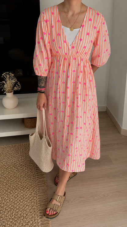 Musselin Kleid MAXI Streifen / Herzen