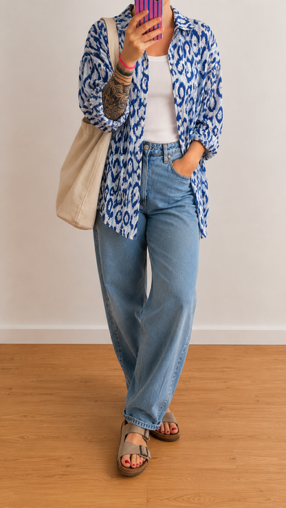 Musselin Bluse Onesize LEO-STREIFEN 5 Farben