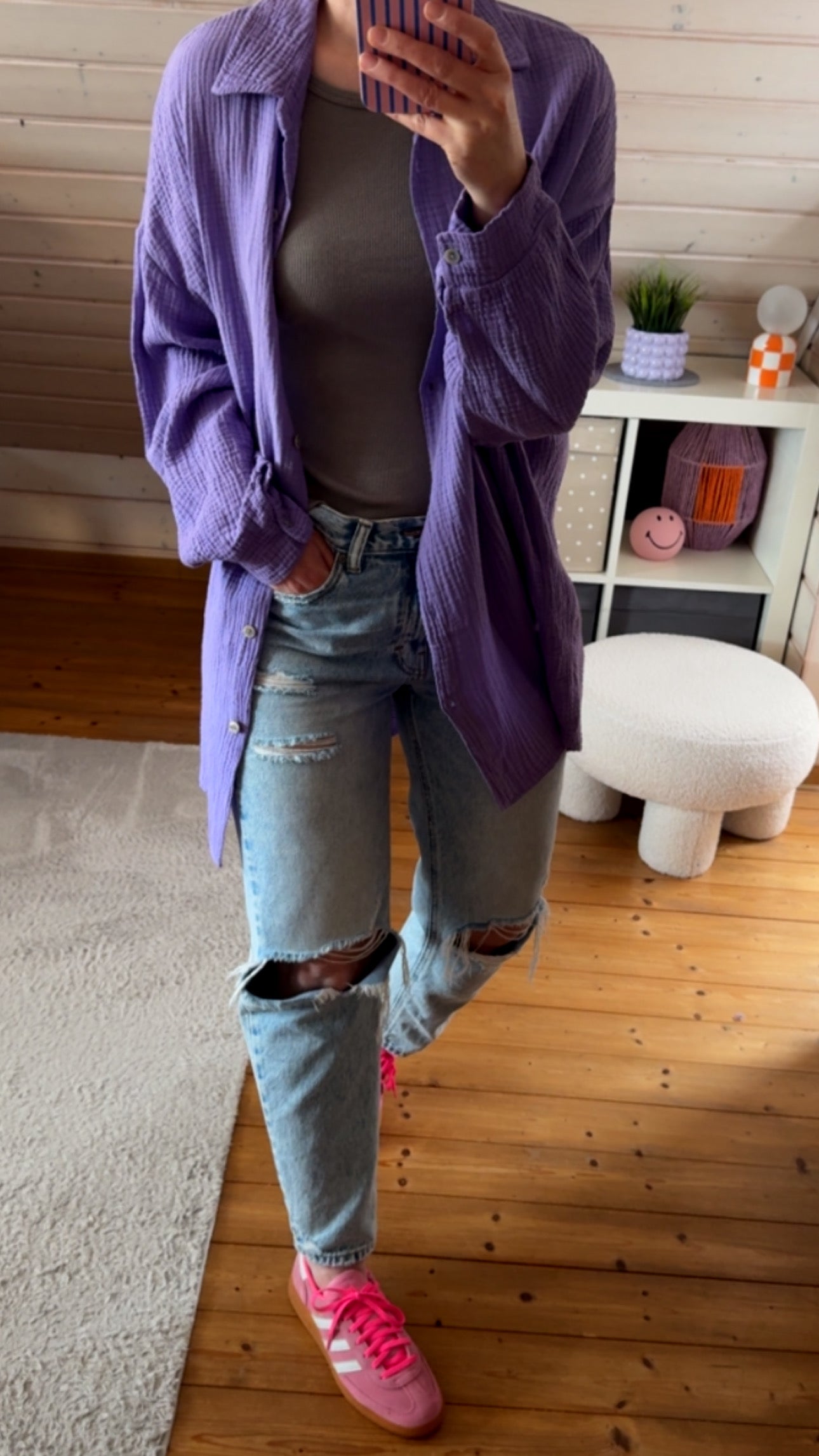 Musselin Bluse lang Onesize langarm 4 Farben