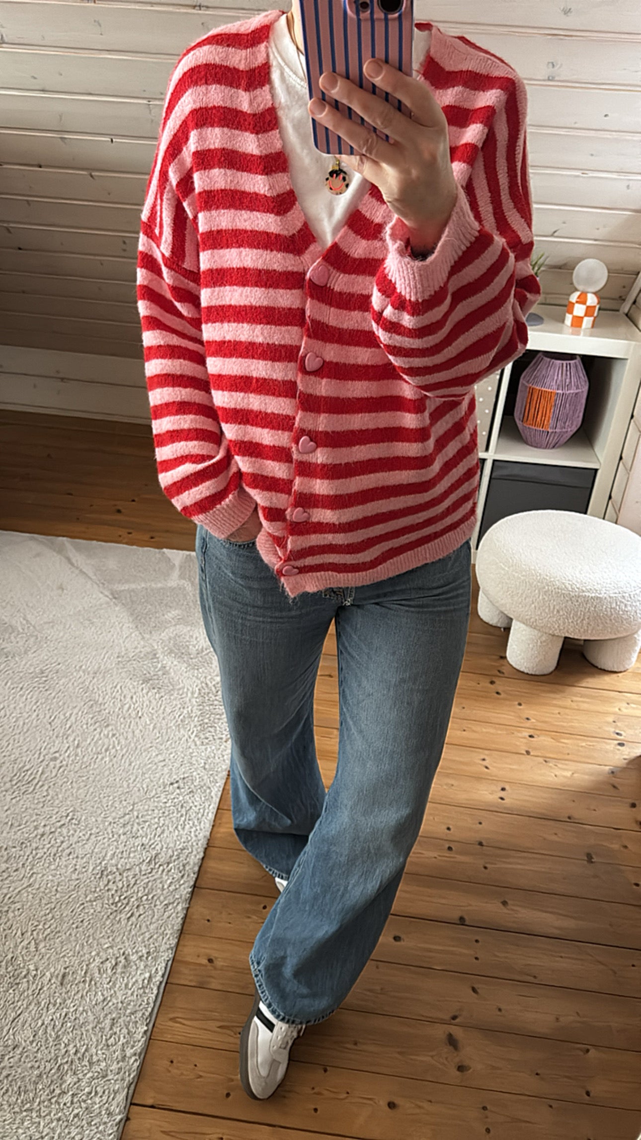 Strickjacke Cadigan STRIPES Herz Knöpfe