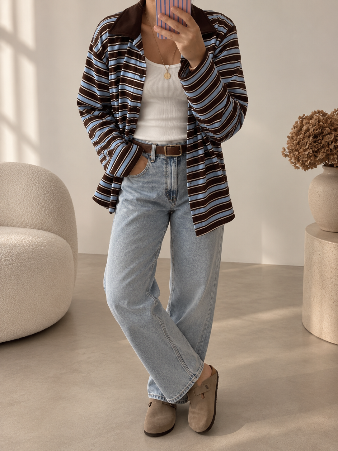 Streifen LONGSHIRT Kragen & Knöpfe / SWEATER leicht