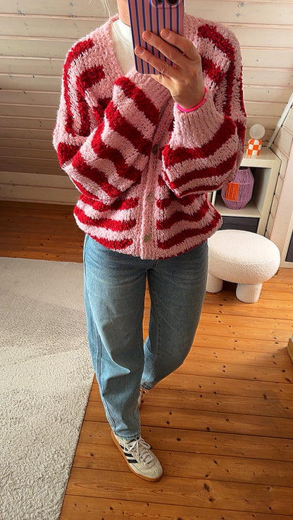 Cardigan Strickjacke Bouclé Streifen Onsesize