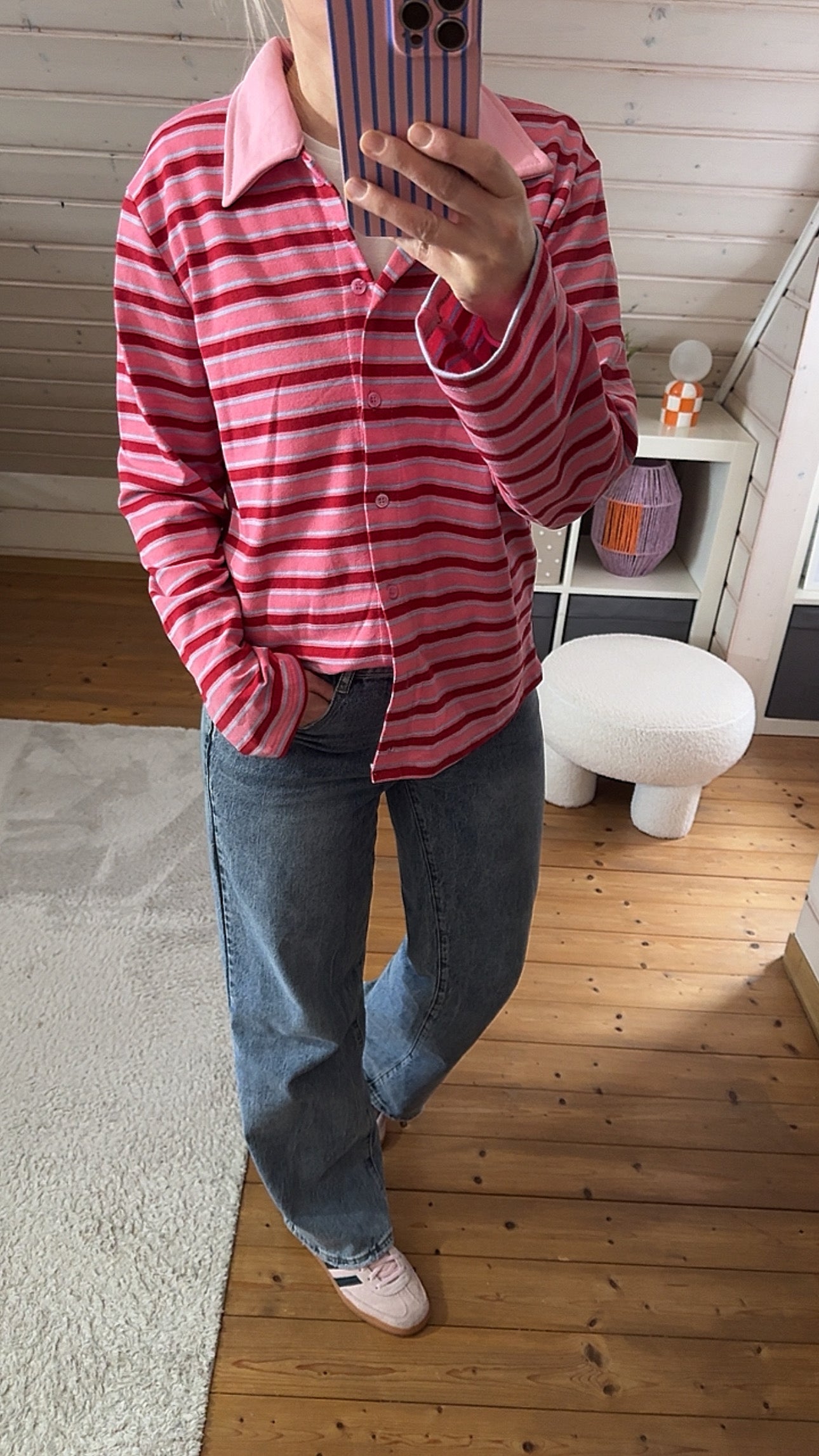 Streifen LONGSHIRT Kragen & Knöpfe / SWEATER leicht