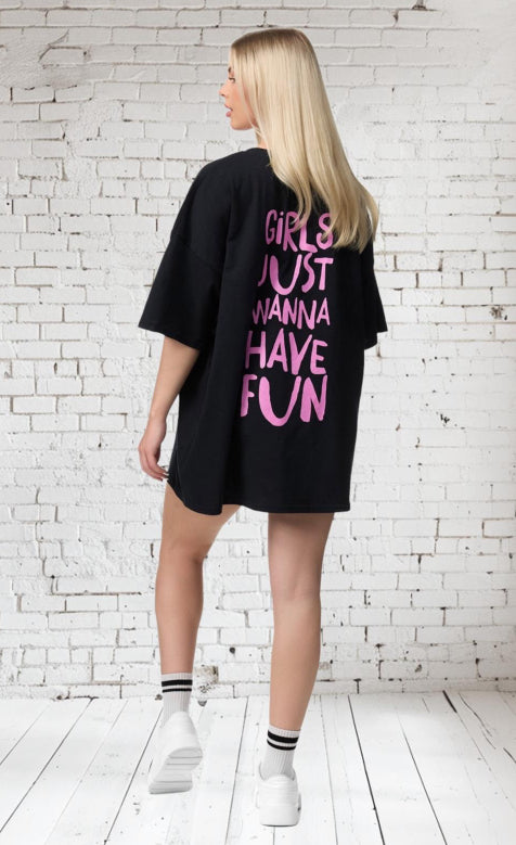 OVERSIZE T-SHIRT Onesize GIRLS JUST WANNE HAVE FUN