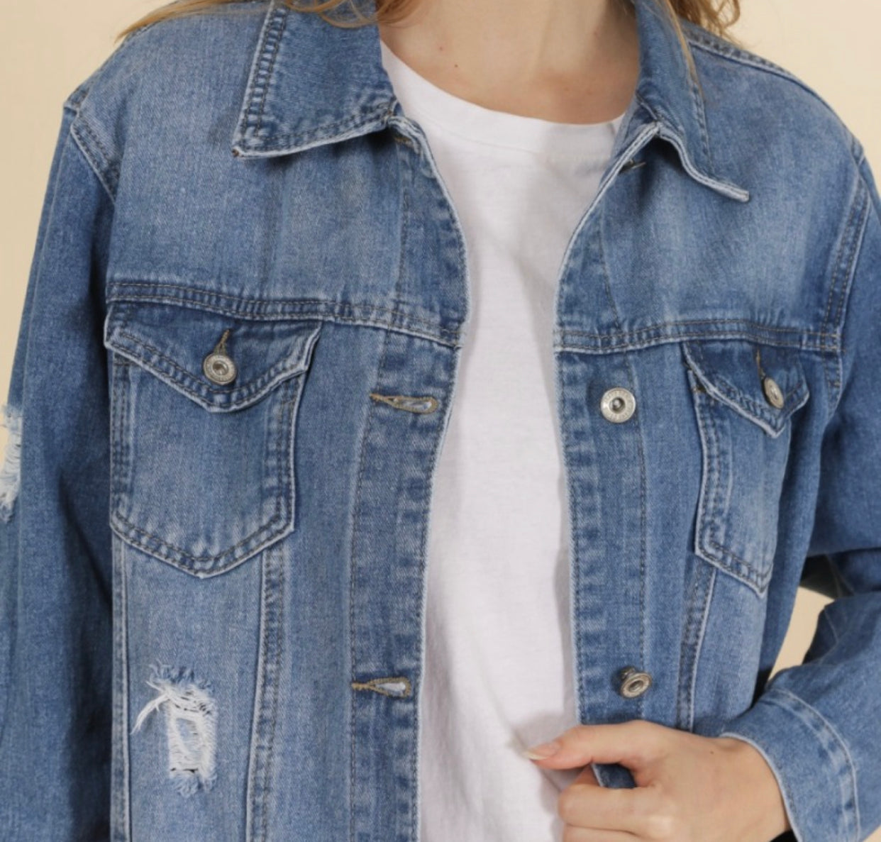 Damen Vintage Jeansjacke ALL WE NEED IS LOVE