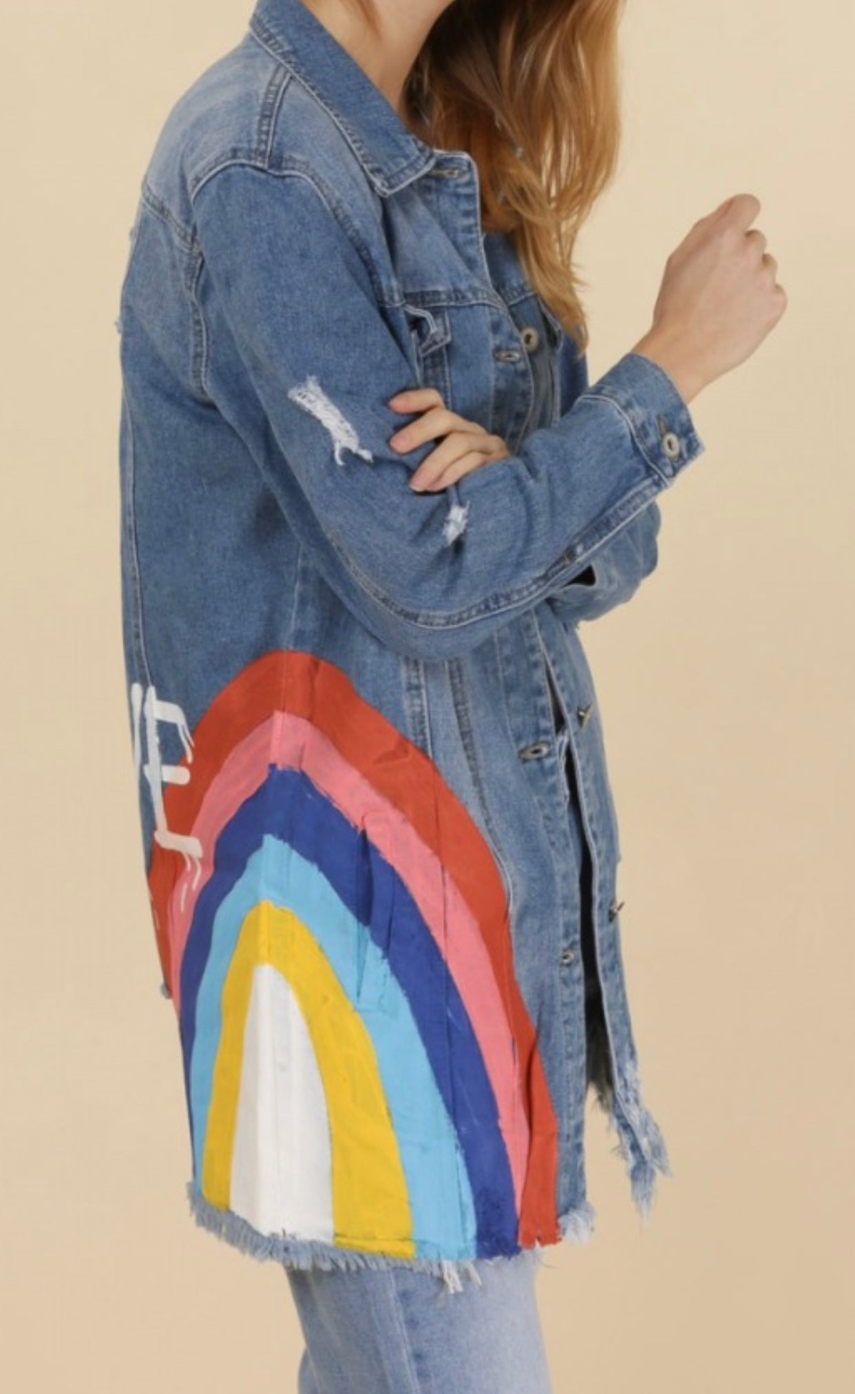 Damen Vintage Jeansjacke ALL WE NEED IS LOVE