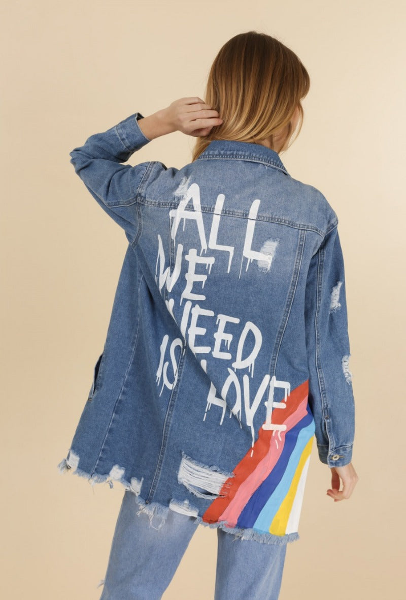 Damen Vintage Jeansjacke ALL WE NEED IS LOVE