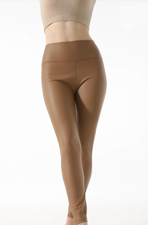 PU Leggings Camel Basic Hoher Bund