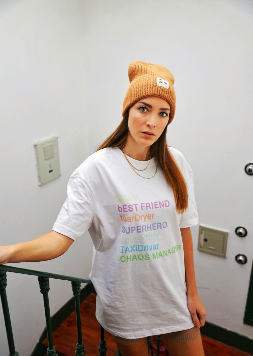 DAMEN OVERSIZE TEE *MAMA SUPERHERO RAINBOW*