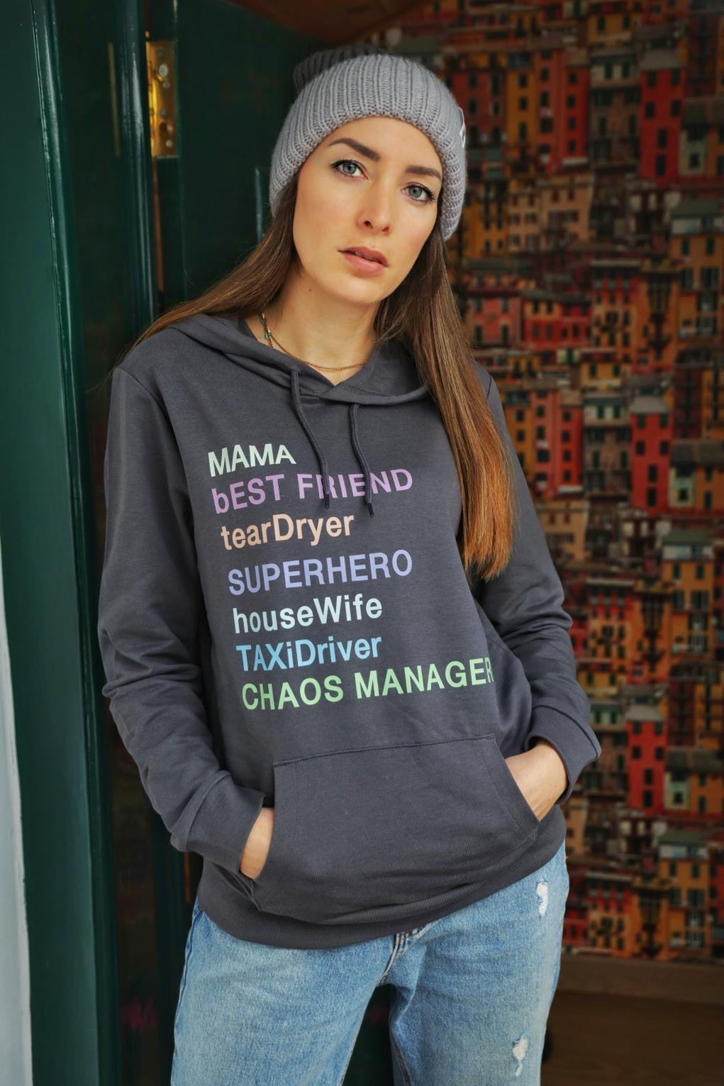 DAMEN HOODIE *MAMA SUPERHERO RAINBOW*