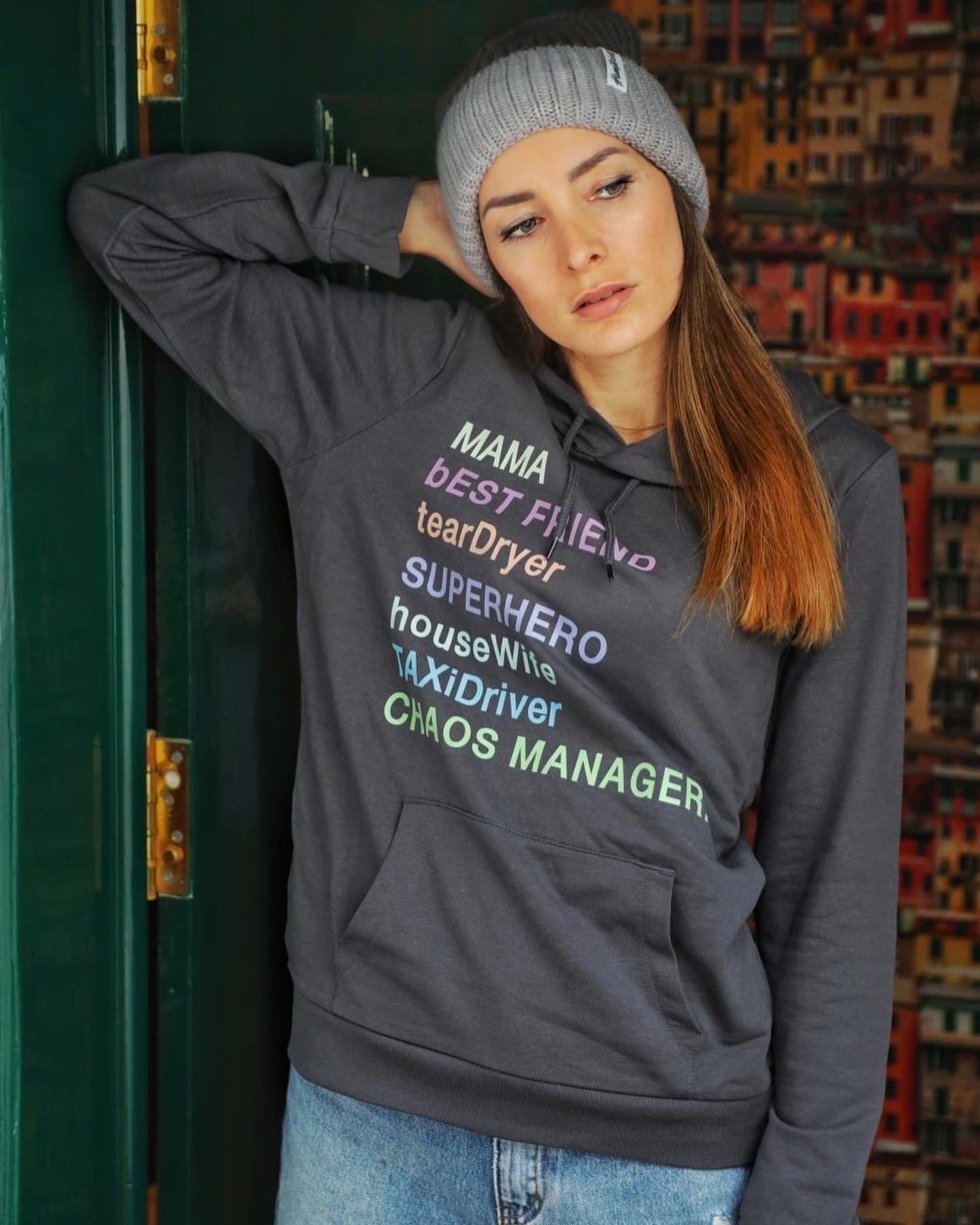 DAMEN HOODIE *MAMA SUPERHERO RAINBOW*