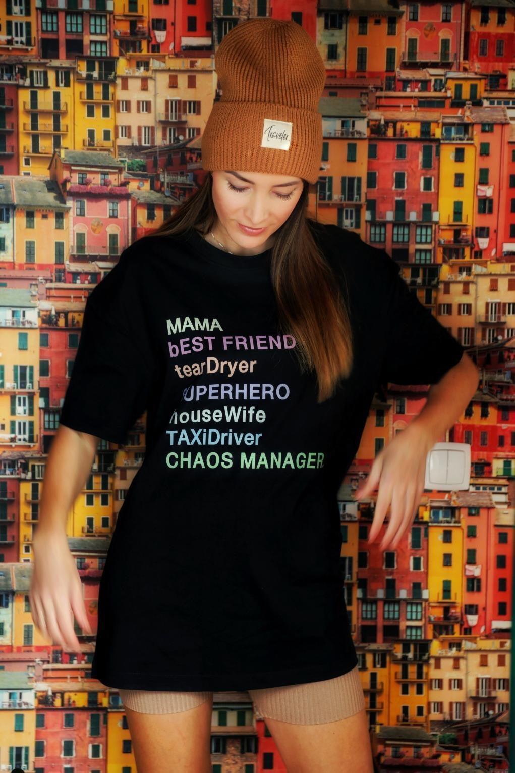 DAMEN OVERSIZE TEE *MAMA SUPERHERO RAINBOW*